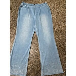 Love Babe Women Light Wash Rhinestone Flare Jeans Elastic Waist Size L